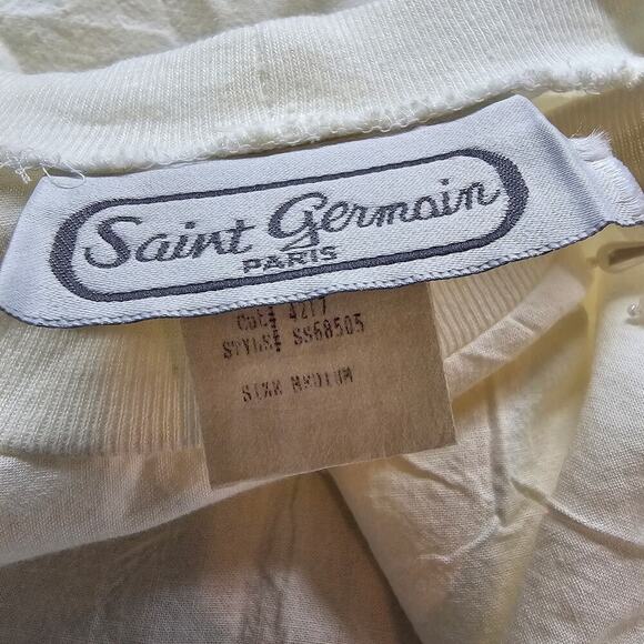 Saint Germain Vintage Blouse Women Medium White Beaded Cottage Glam Retro Granny - Picture 9 of 10